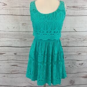 As U Wish teal dress with eyelash lace overlay